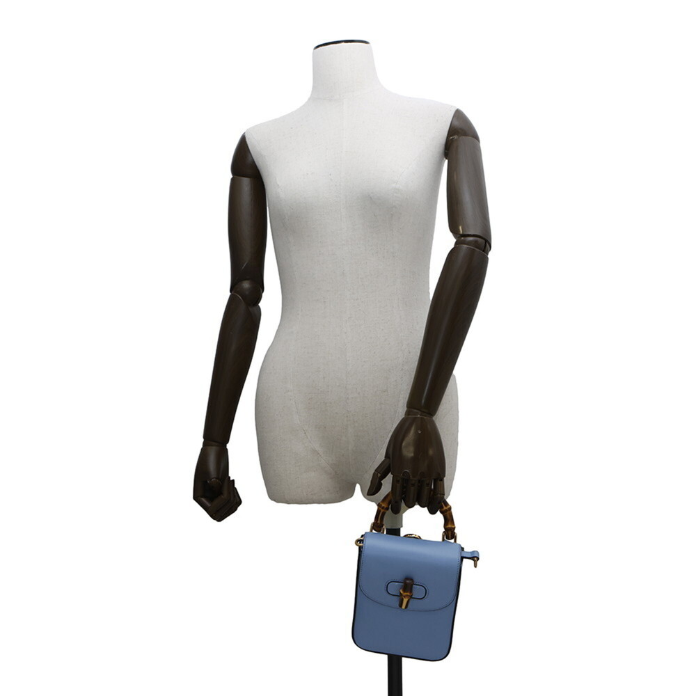 GUCCI Blue Leather Bamboo Shoulder Bag - Picture 4 of 16